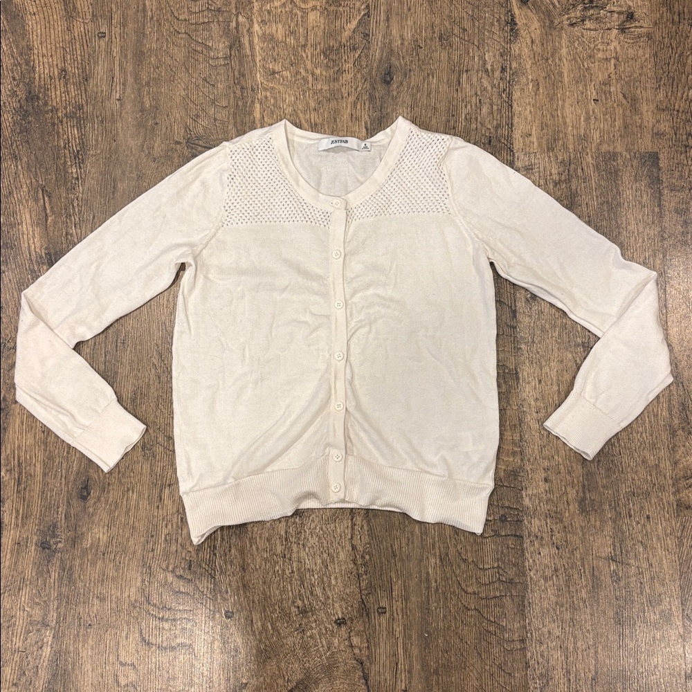 JustFab Off-White Knit Cardigan. 55% Cotton.